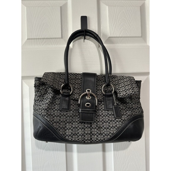 Coach Handbags - Vintage Coach F10929 Soho black signature C canvas satchel with leather trim